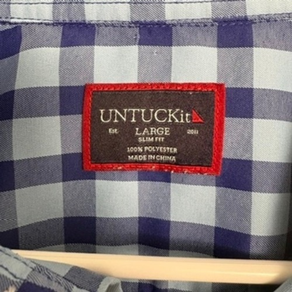 UNTUCKit Patton Blue Gingham Short Sleeve Button Down Shirt Slim Fit Large - Picture 4 of 8